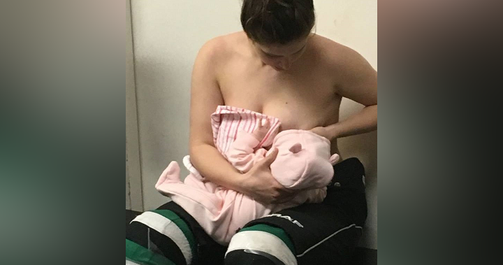 Locker-room photo of Canadian hockey mom breastfeeding goes viral  | Globalnews.ca
