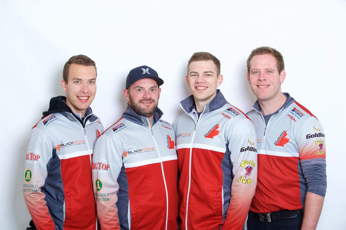 Team Bottcher looks to improve upon last year’s 3-8 record. This will be the foursome’s second Brier appearance. L-R skip Brendan Bottcher, third Darren Moulding, second Brad Thiesse and lead Karrick Martin.