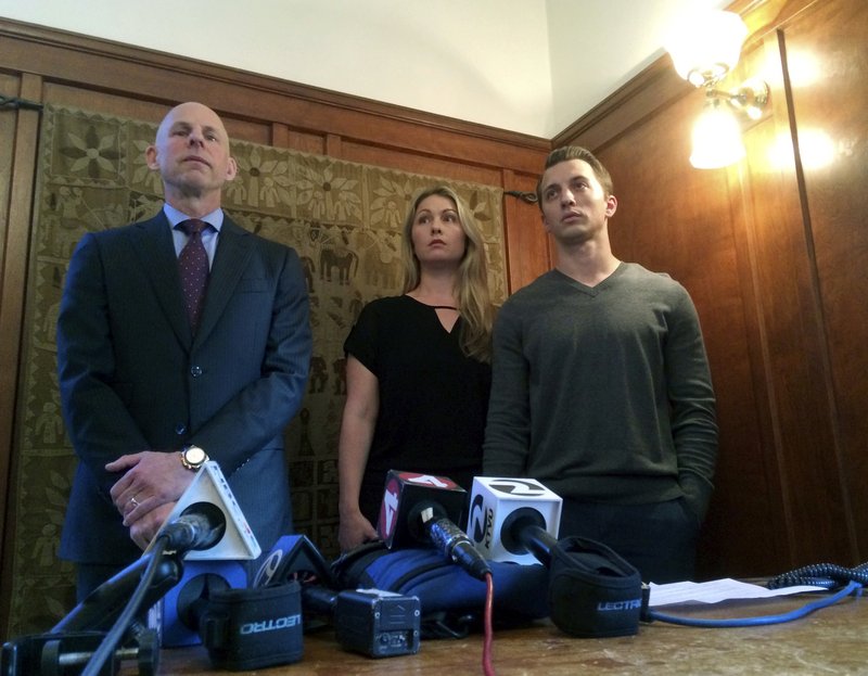 ×
None
FILE--In this Sept. 29, 2016, file photo, attorney Anthony Douglas Rappaport, left, speaks at a news conference with his clients, Denise Huskins and her boyfriend Aaron Quinn, right, in San Francisco. The couple that police detectives wrongly accused of fabricating the woman’s kidnapping from their home has reached a $2.5 million settlement with the city of Vallejo and its police department. 