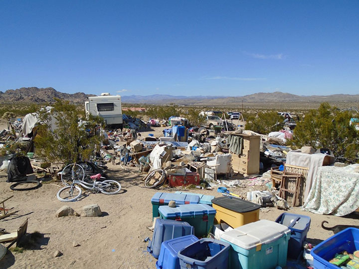 This handout photograph obtained March 1, 2018 courtesy of the San Bernardino County Sheriff’s Department, shows the area in Joshua Tree, California where a couple were allegedly living with their three children inside a box for four years.