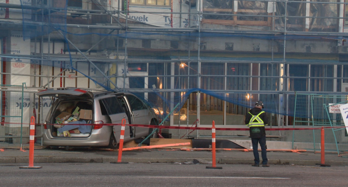 A minivan crashed into a building currently under construction in East Vancouver.