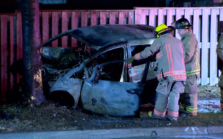 Fire crews respond to a single-vehicle crash in Mississauga on March 14, 2018.