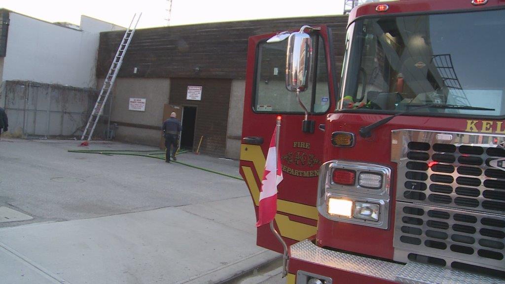Fire crews put out a blaze in an empty building owned by Global Okanagan on Tuesday morning. 