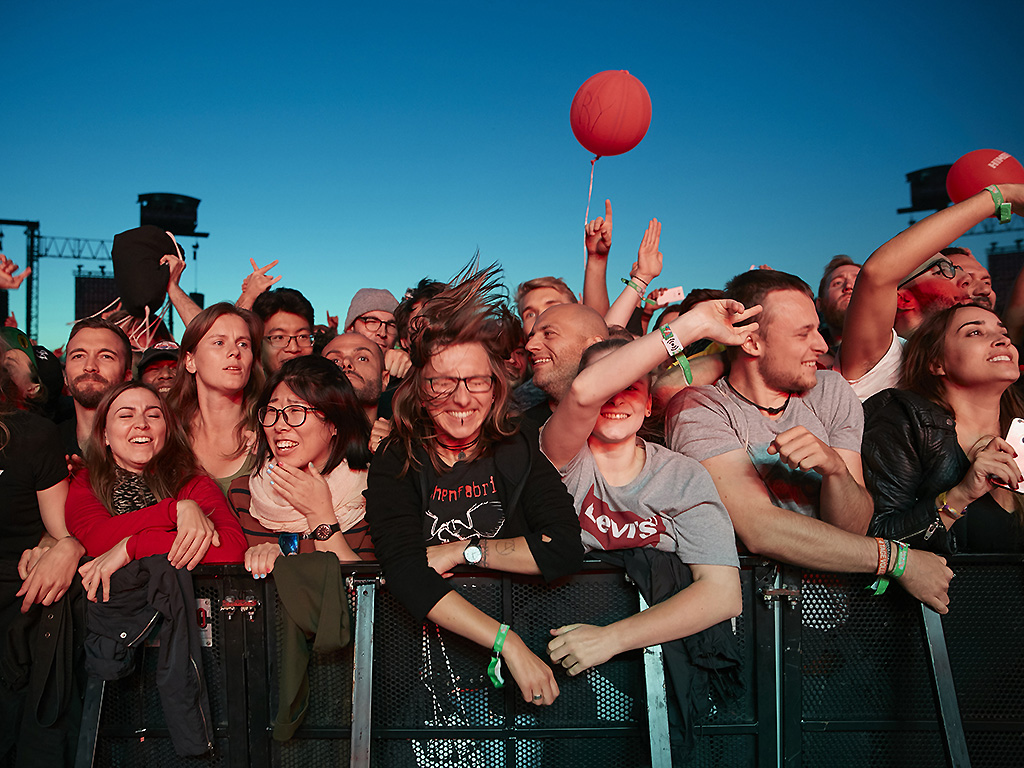 Fans revel in the front row during the Lollapalooza Berlin music festival on September 10, 2017 in Dahlwitz-Hoppegarten, Germany.