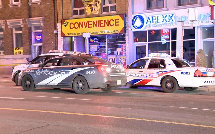 Police investigate the scene of a stabbing in east-end Toronto on March 14, 2018.