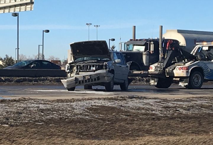 Several patients required treatment after a southbound car hit a semi-truck on Calgary's Deerfoot Trail on Saturday, resulting in the car ending up in the northbound lanes.