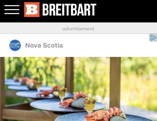An image of the Tourism Nova Scotia advertisement that appeared on Breitbart News .