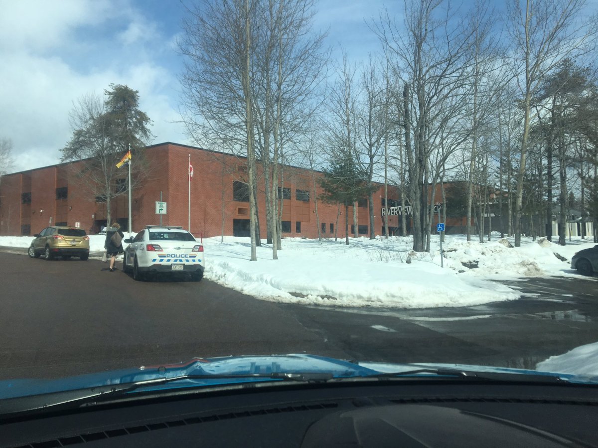 Riverview High School in Riverview, N.B.  was placed into lockdown over the lunch hour on March 15, 2018.
