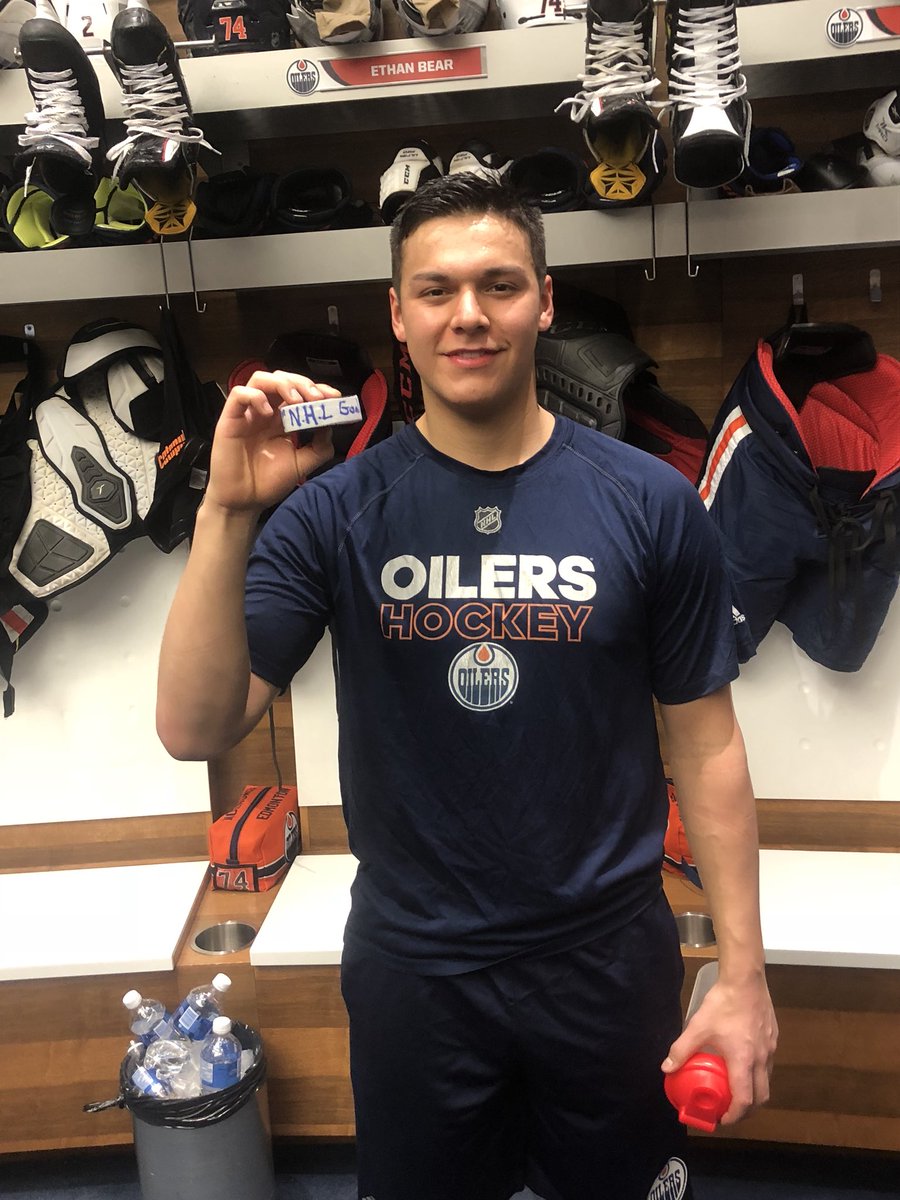 Ethan Bear after scoring his first NHL goal.