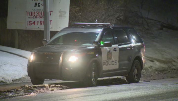 Police investigate a residence on Edmonton Trail Monday night. 