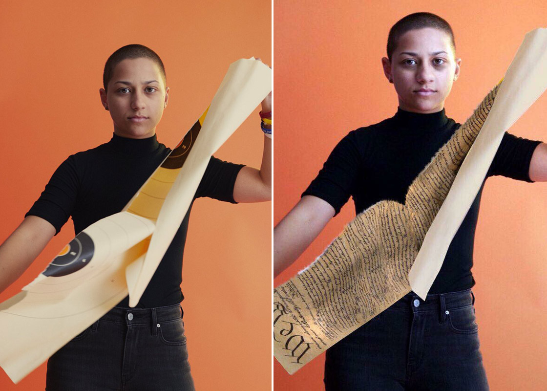 The original image can be seen on the left while one of the doctored images can be seen on the right.