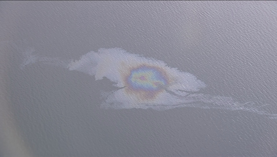 The possible oil slick as captured by the Global 1 helicopter Monday evening.