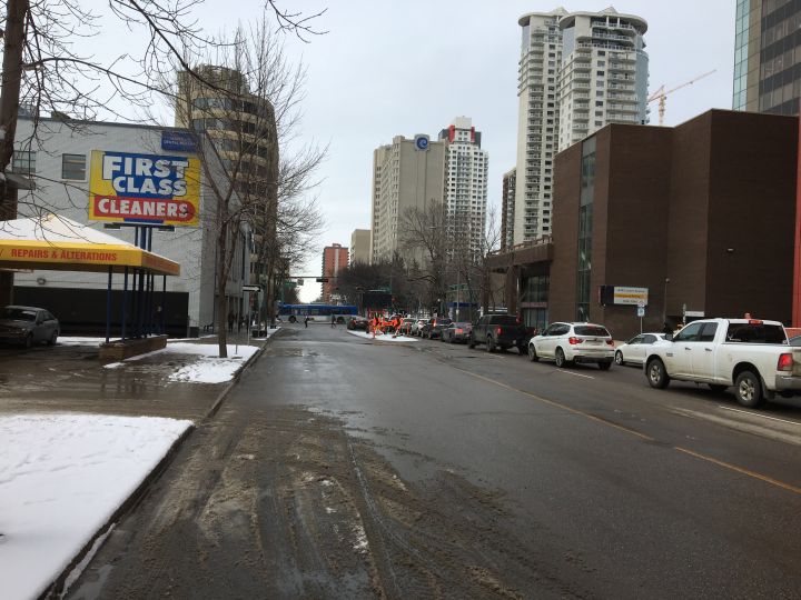 A section of 105 Street south of Jasper Avenue will be closed to traffic until December as EPCOR works to remove a boring machine amid ongoing storm water drainage upgrades.