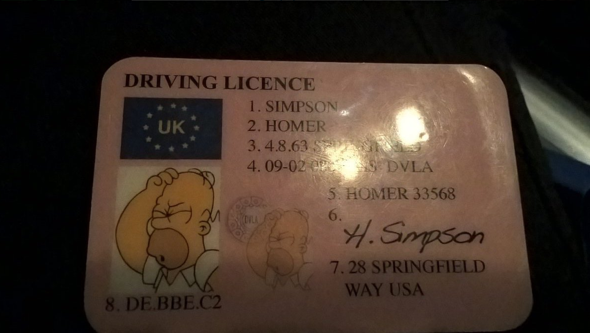 A driver in the U.K. presented Thames Valley Police with a licence for Homer Simpson.