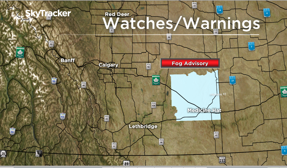Fog advisories have been issued for parts of southern Alberta Monday evening.