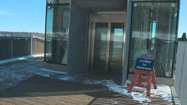 The elevator down to the river valley was closed for maintenance Tuesday morning. 