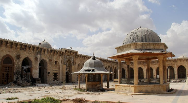Yard of Umayyad Mosque, destroyed after clashes.