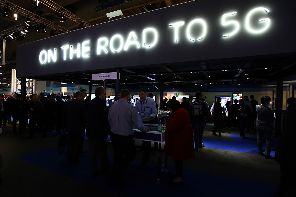 The 5G sign is displayed at the Ericsson pavillon during day four of the Mobile World Congress at the Fira Gran Via complex in Barcelona, Spain on February 25, 2016.  