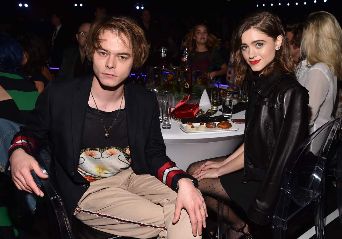 Actors Charlie Heaton (L) and Natalia Dyer attend the 2017 MTV Movie And TV Awards at The Shrine Auditorium on May 7, 2017 in Los Angeles, California.