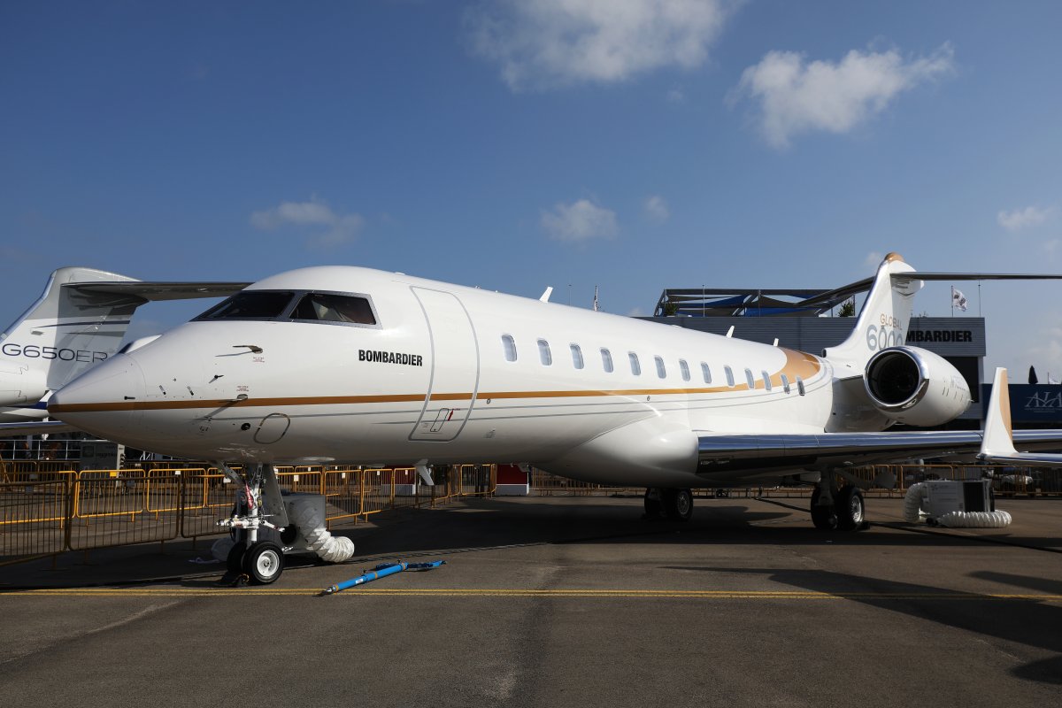 A Bombardier Inc. Global 6000 business jet stands at the Singapore Airshow at the Changi Exhibition Centre, on Monday, Feb. 5, 2018, the same model as the Gupta family's jet.