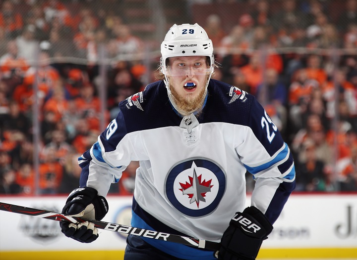 Patrik Laine of the Winnipeg Jets skates against the Philadelphia Flyers at the Wells Fargo Center on Mar. 10, 2018 in Philadelphia.