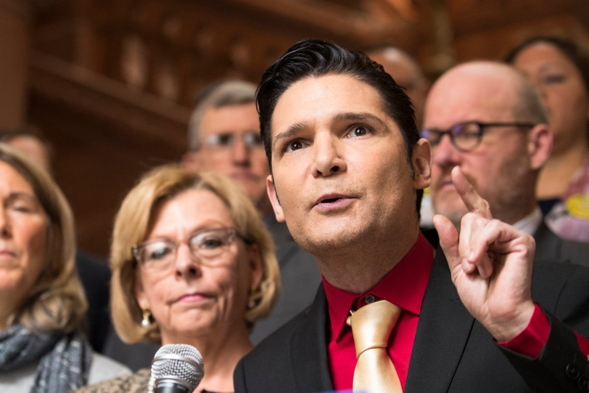 Actor Corey Feldman speaks in support of the Child Victims Act on March 14, 2018 at the New York State Capitol in Albany, New York.