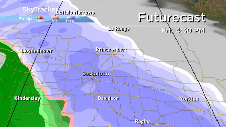 Heavy snow pushes in across Saskatchewan on Friday.