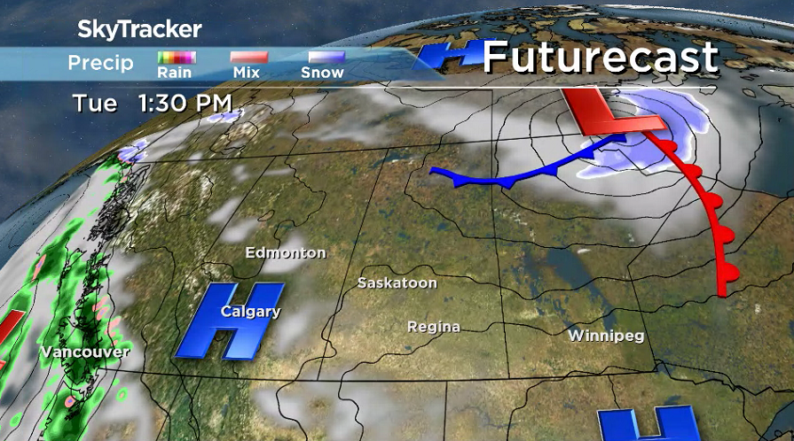 High pressure will continue to keep skies sunny throughout central Saskatchewan on Tuesday.