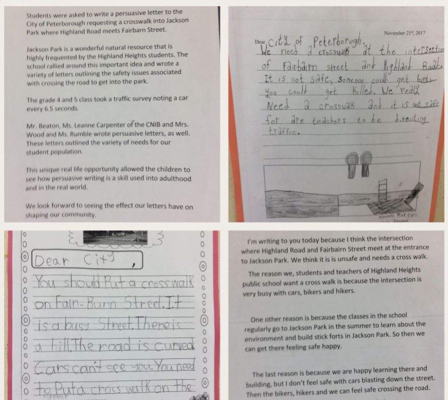 Students at Highland Heights Public School wrote letters in support of the crosswalk.
