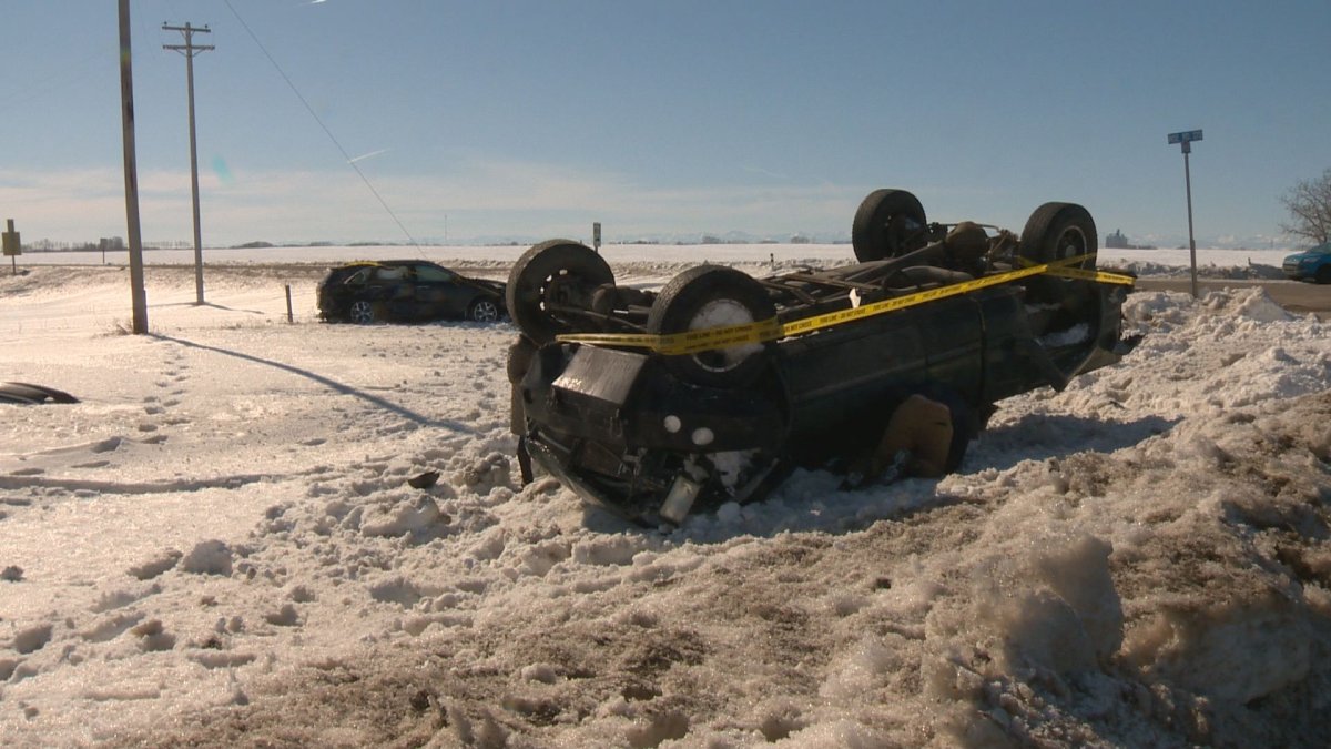 Emergency officials respond to a 2-vehicle crash outside Calgary.