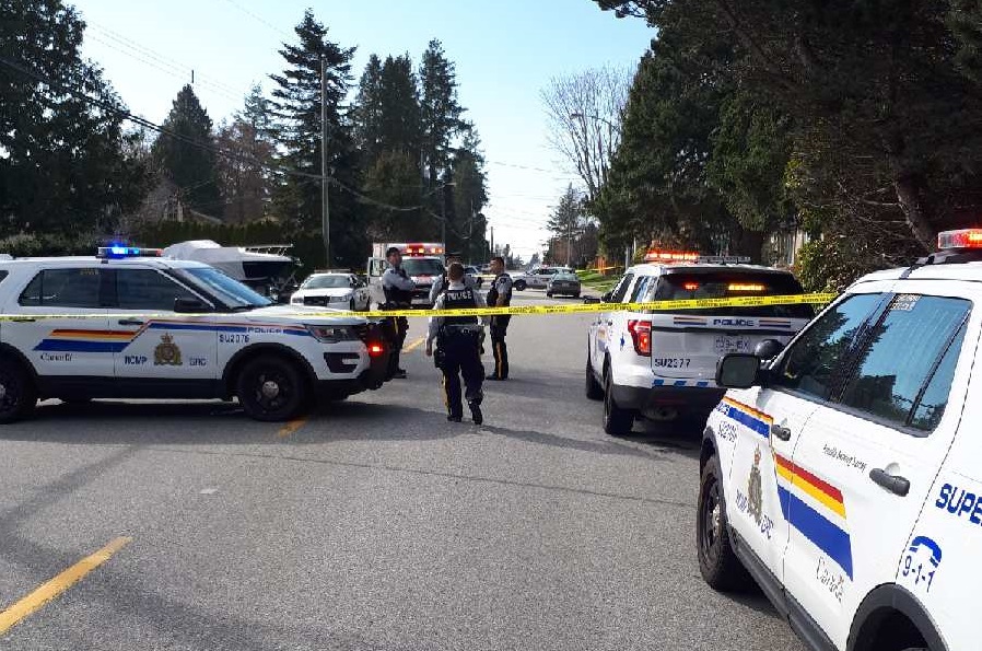 Police have taped off a section of 10th Avenue near 161A Street.