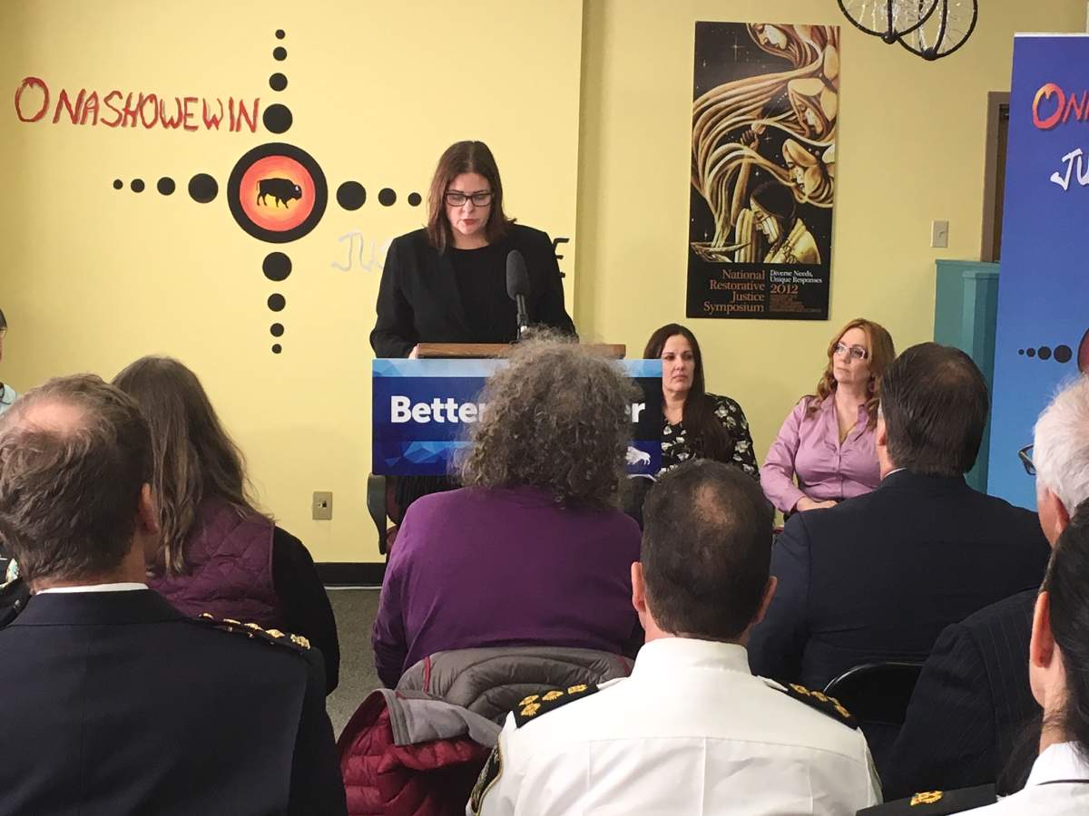Minister Heather Stefanson speaks at an event in 2018.