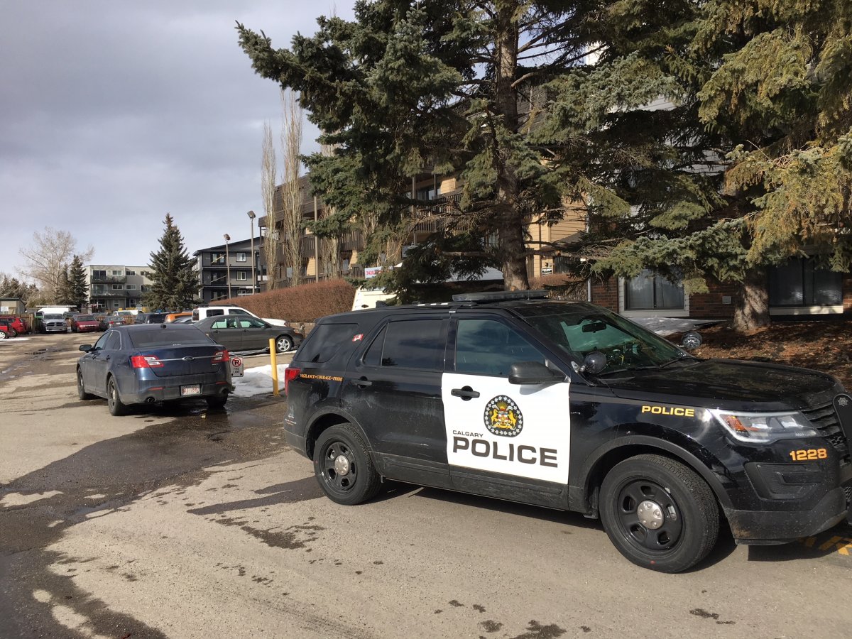 Police on scene of suspicious death in northwest Calgary on Wednesday, March 28.