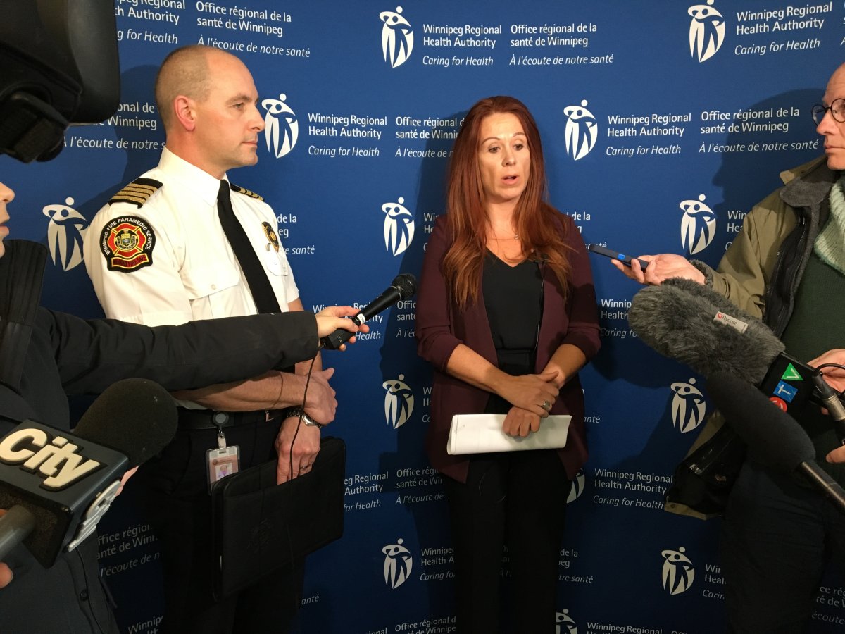 Krista Williams responds to questions after the WRHA announced it was reducing hospital transfer times for paramedics, effective April 11.