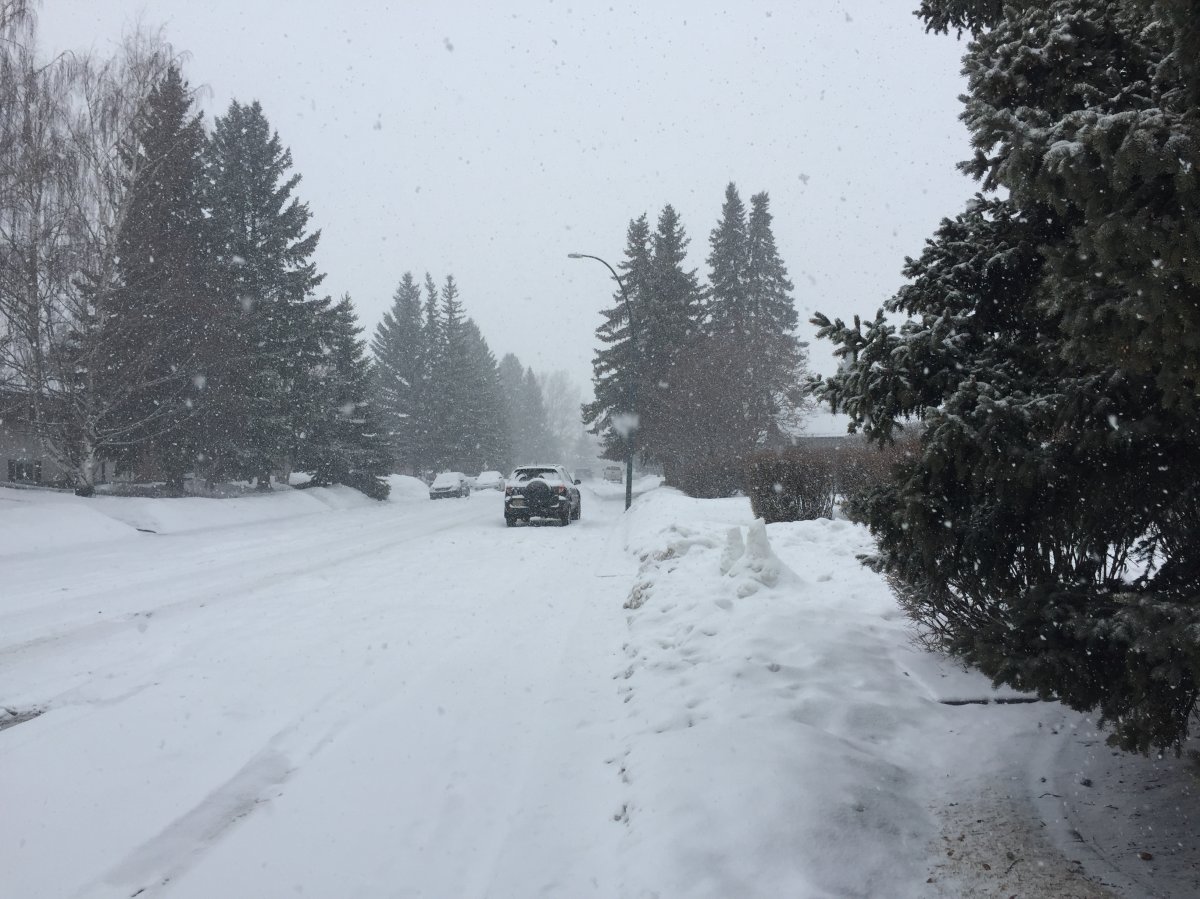 A snow-covered Calgary street is seen in March, 2018.
