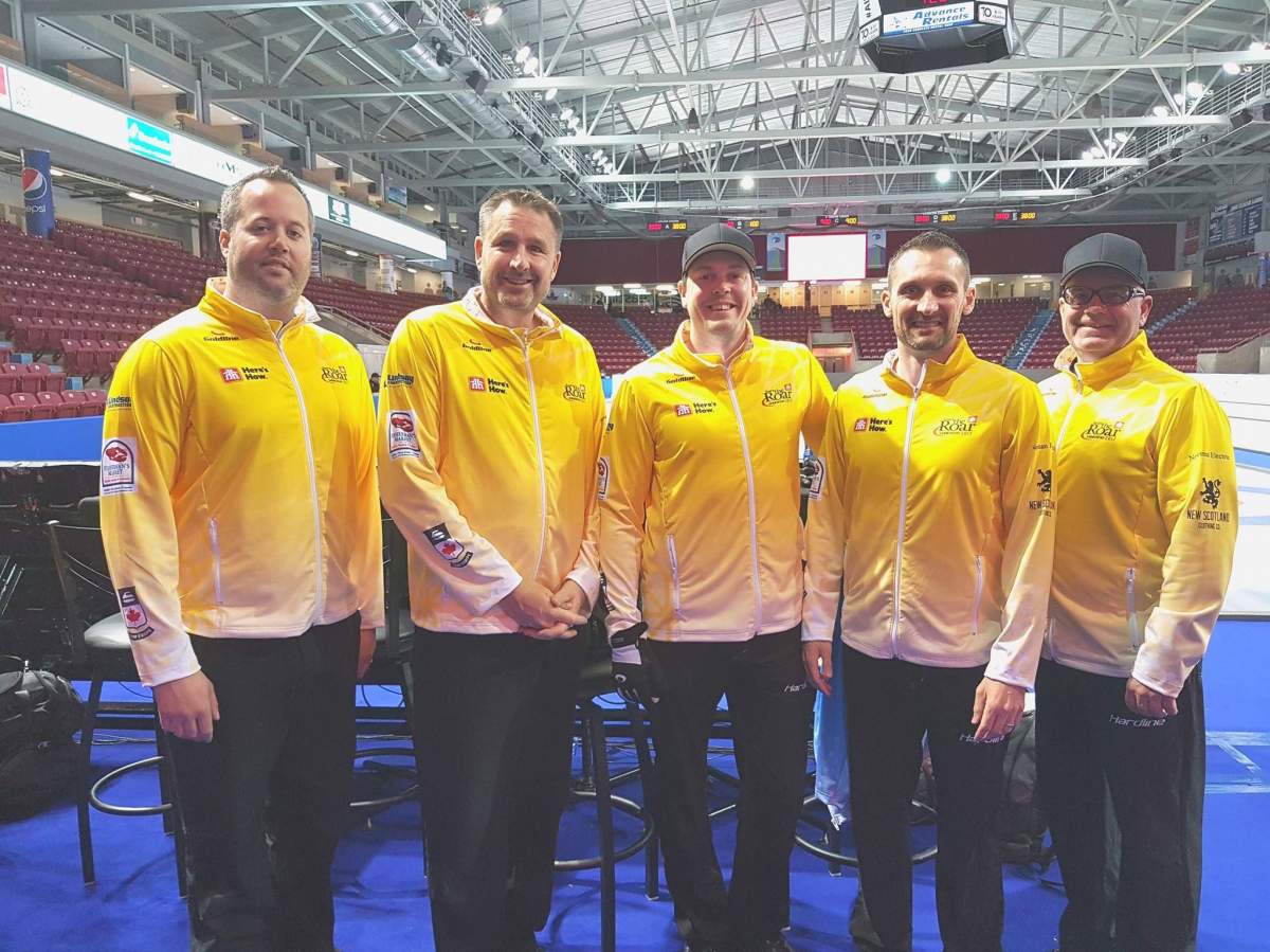 Jamie Murphy will skip Team Nova Scotia for a fifth time at the Tim Hortons Brier. L-R skip Jamie Murphy, third Paul Flemming, second Scott Saccary, lead Philip Crowell and coach Bruce Lohnes.