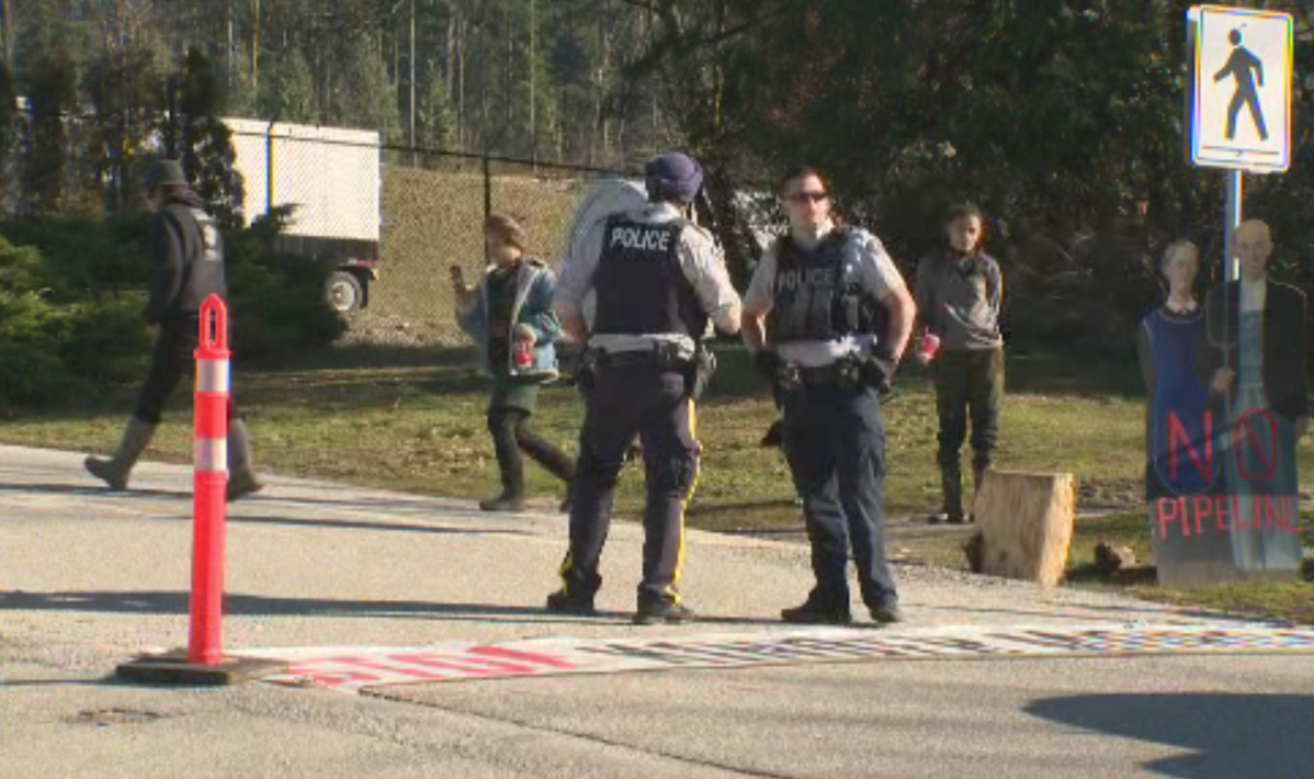 The scene after a protester was arrested at a pipeline demonstration in Burnaby.