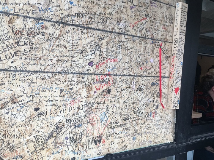 The windows have been boarded up but the messages of support keep coming for the Donut Monster in Hamilton, after  a group of approx. 30 people vandalized several storefronts on Locke Street last Saturday.