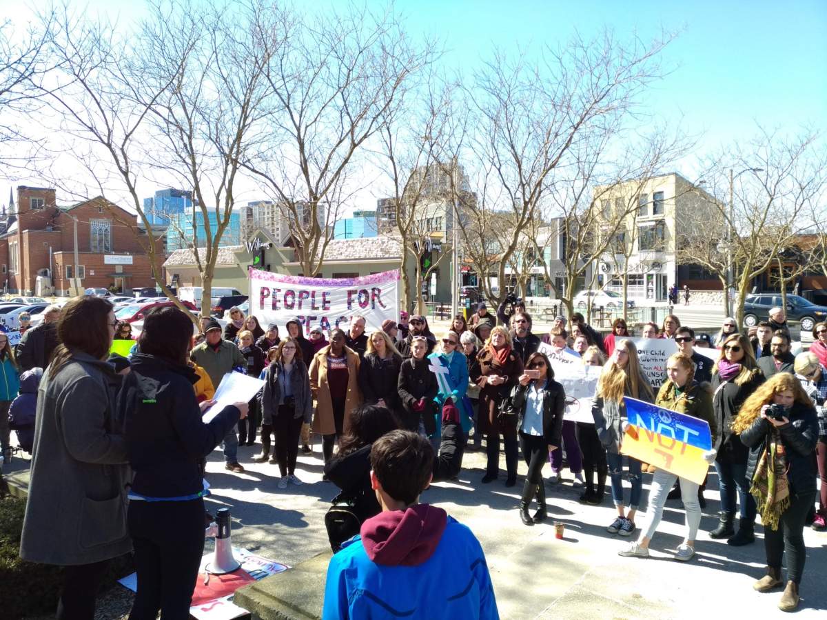 Teigan Elliott and Kyla Seaton address the crowd at Victoria Park during London’s March For Our Lives