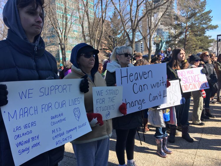 People in Edmonton marched at the Alberta legislature Saturday in a show of solidarity with U.S. high school students.