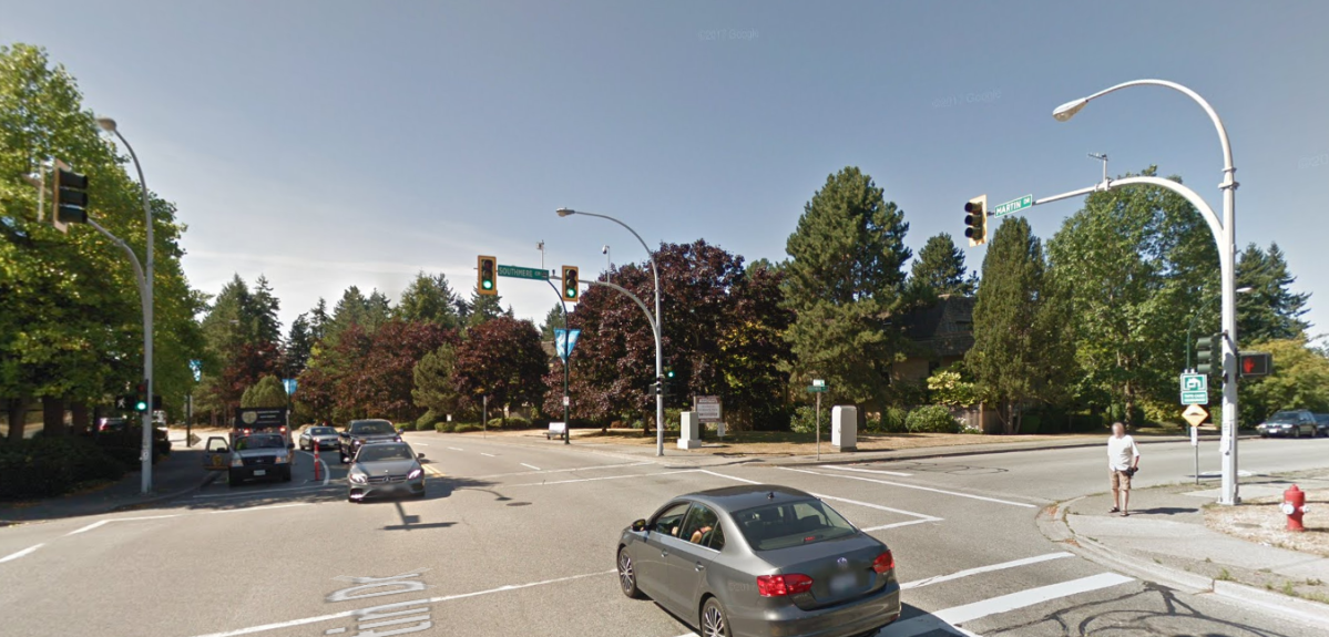 The intersection of Southmere Crescent and Martin Drive in South Surrey.