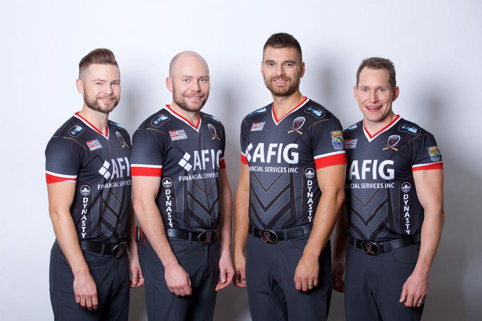 Team Mike McEwen will face off Manitoba rivals Team Jason Gunnlaugson in the inaugural Tim Hortons Brier Wild Card Game. The winner will claim the last spot in round robin play. L-R Skip Mike McEwen, third B.J. Neufeld, second Matt Wozniak and lead Denni Neufeld.