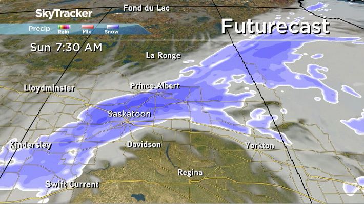 More snow is expected to fall Sunday morning in Saskatoon before the system clears out later on.