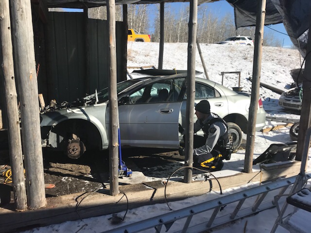 Cochrane RCMP executed a search warrant on a chop shop in Morley, Alta. on Friday, March 23. 