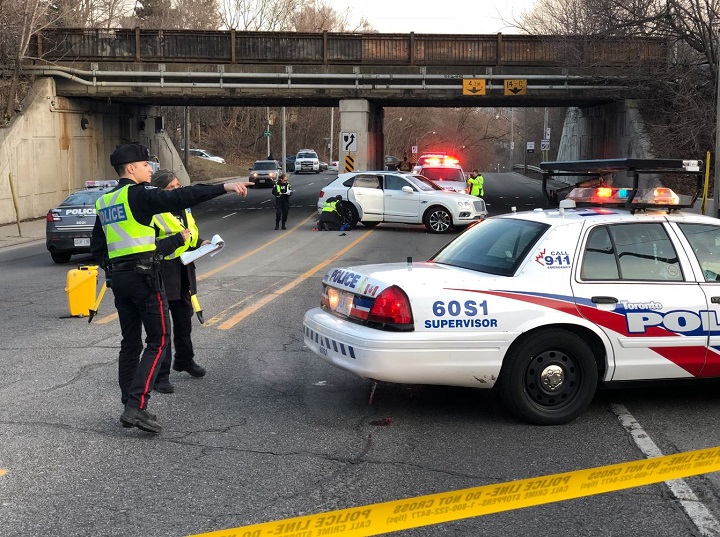 Toronto police say a male motorcyclist has died after a collision on Mount Pleasant Road on Wednesday afternoon.