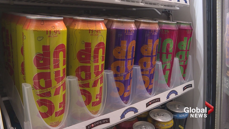 Cans of FCKD UP on display in Quebec, before the manufacturer stopped producing it.