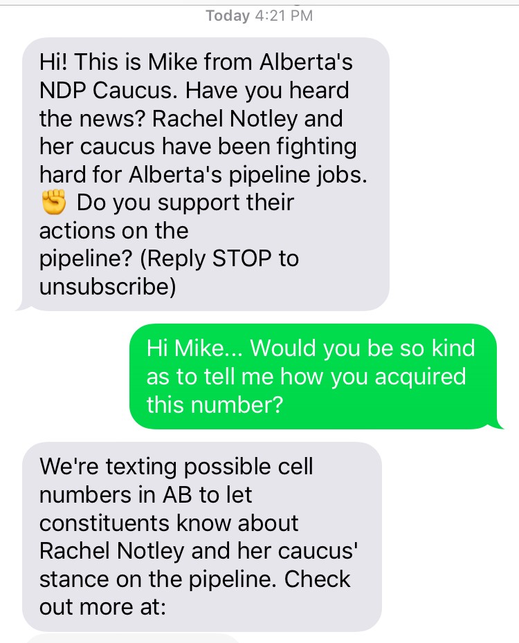 Alberta NDP says text messages to ‘random mobile numbers’ are just another outreach method - image
