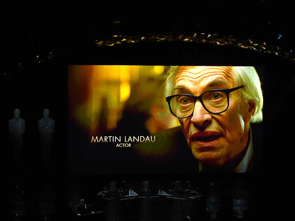 The Oscars In Memoriam video pays tribute to actor Martin Landau during the 90th Annual Academy Awards at the Dolby Theatre on March 4, 2018 in Hollywood, Calif.