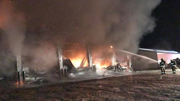 A farm structure near Osler was destroyed by fire late Monday evening.