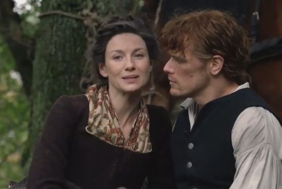 Claire Fraser and Jamie Fraser in a scene from the upcoming Season 4 of Outlander. 